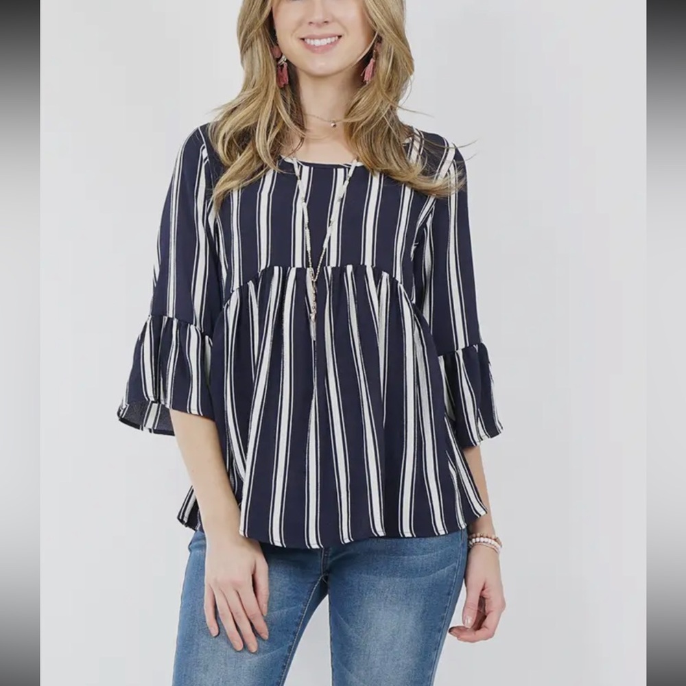 Elle Navy Striped Babydoll Tunic